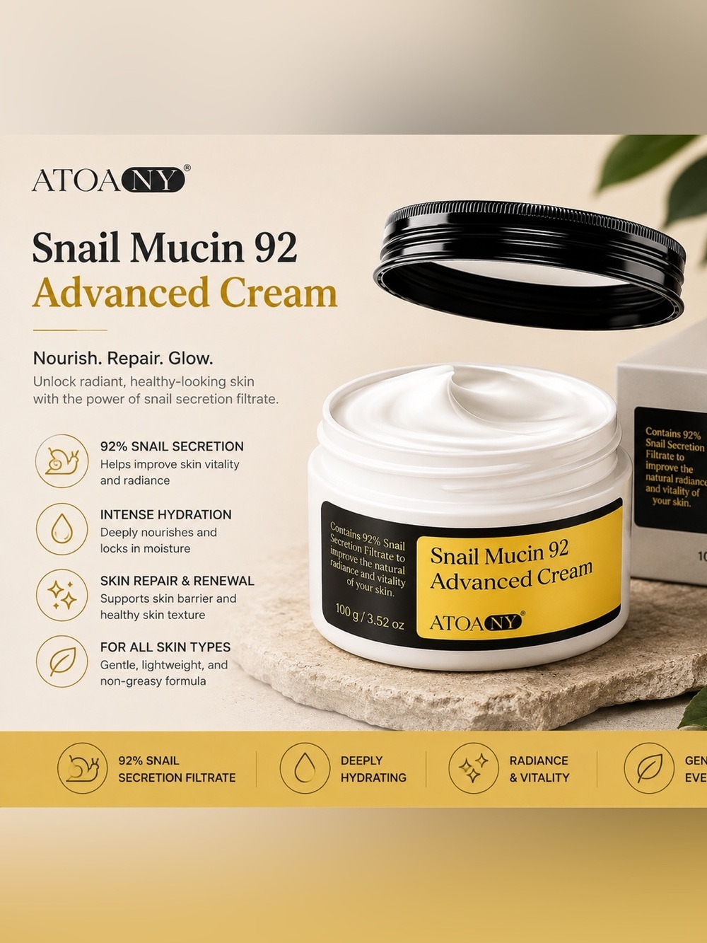 Snail Mucin 92 Advanced Cream — White Moisturizing Face Cream